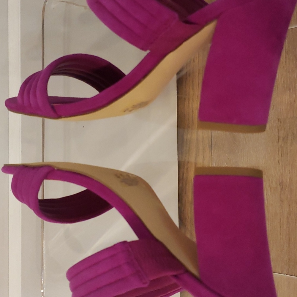 NWOT Bleecker & Bond Violet Double Strap Block Heels Size 7  heel 3.5" - Picture 5 of 7